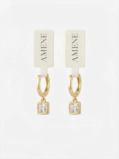 Brinco argola dourado com ponto de brilho quadrado 1cm x 2 cm